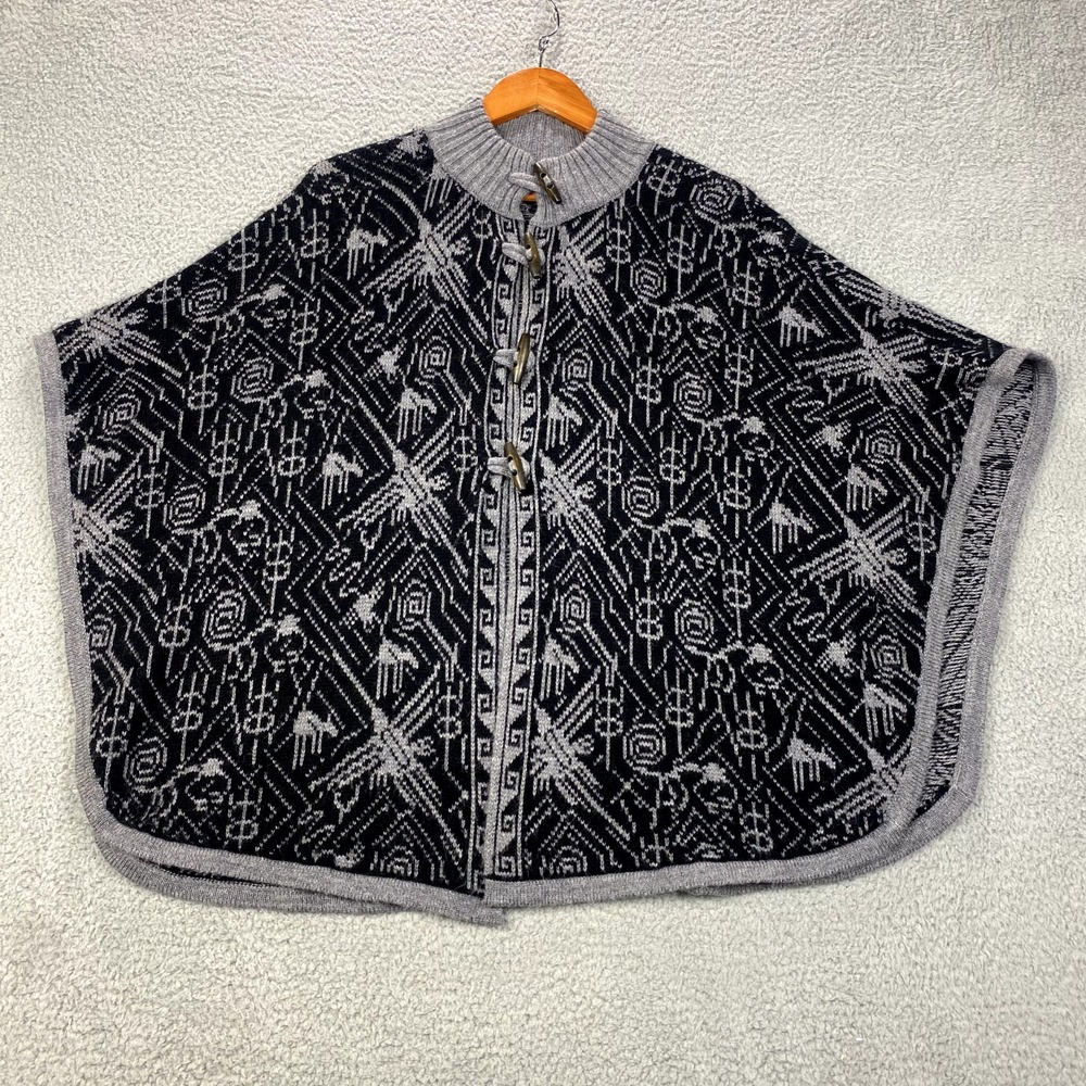 Vtg Sebsatex Alpaca Shawl Womens OS Wool Horn Button Toggle Boho Cape Jacket